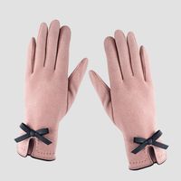 New Simple Bow Gloves Female Autumn And Winter Warm Points Finger Touch Screen Gloves sku image 3