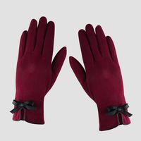 New Simple Bow Gloves Female Autumn And Winter Warm Points Finger Touch Screen Gloves sku image 4