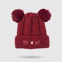2021 New Baby Hat Autumn And Winter Cute Fleece Lined Warm Cartoon Fur Ball Woolen Cap Children Baby Knit Hat sku image 2