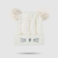 2021 New Baby Hat Autumn And Winter Cute Fleece Lined Warm Cartoon Fur Ball Woolen Cap Children Baby Knit Hat sku image 3