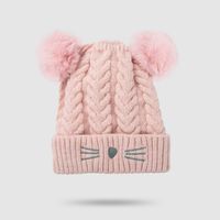 2021 New Baby Hat Autumn And Winter Cute Fleece Lined Warm Cartoon Fur Ball Woolen Cap Children Baby Knit Hat sku image 4