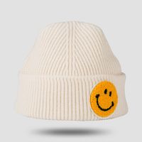 Sombrero De Lana Coreano Calor De Otoño E Invierno Gran Cara Sonriente Cúpula Color Sólido Dibujos Animados Smiley Gorro De Punto Grueso sku image 4