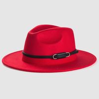 Cross-border Exclusively Retro Woolen Hats For Monochrome Belt Accessories Felt Hat Simple Big Brim Jazz Hat sku image 1