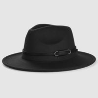 Cross-border Exclusively Retro Woolen Hats For Monochrome Belt Accessories Felt Hat Simple Big Brim Jazz Hat sku image 2