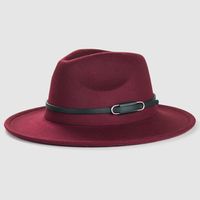 Cross-border Exclusively Retro Woolen Hats For Monochrome Belt Accessories Felt Hat Simple Big Brim Jazz Hat sku image 3