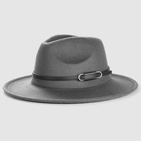 Cross-border Exclusively Retro Woolen Hats For Monochrome Belt Accessories Felt Hat Simple Big Brim Jazz Hat sku image 4