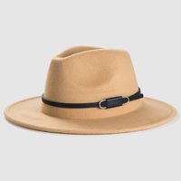 Cross-border Exclusively Retro Woolen Hats For Monochrome Belt Accessories Felt Hat Simple Big Brim Jazz Hat sku image 5