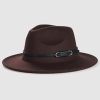 Cross-border Exclusively Retro Woolen Hats For Monochrome Belt Accessories Felt Hat Simple Big Brim Jazz Hat sku image 7