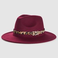 Cross-border British Retro Woolen Hats Leopard Print Leather Buckle Accessories Felt Hat Fashion Simple Big Brim Jazz Hat sku image 2
