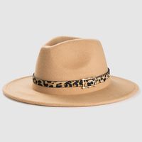 Cross-border British Retro Woolen Hats Leopard Print Leather Buckle Accessories Felt Hat Fashion Simple Big Brim Jazz Hat sku image 3