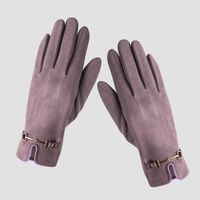 Plus Velvet Chain Gloves Female Autumn And Winter Warmth Riding Driving Solid Color Five-finger Gloves sku image 1