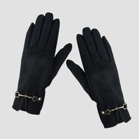 Plus Velvet Chain Gloves Female Autumn And Winter Warmth Riding Driving Solid Color Five-finger Gloves sku image 2