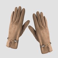 Plus Velvet Chain Gloves Female Autumn And Winter Warmth Riding Driving Solid Color Five-finger Gloves sku image 3