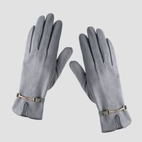 Plus Velvet Chain Gloves Female Autumn And Winter Warmth Riding Driving Solid Color Five-finger Gloves sku image 4