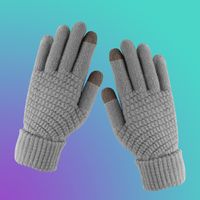 Korean Style Knitting Wool Gloves Women's Autumn And Winter Knitting Gloves Men's Deer Jacquard Touch Screen Warm Thickened Outdoor Riding Rice Grain sku image 4