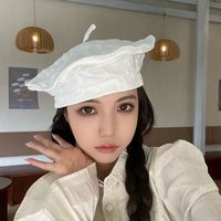Korean Hat All-match Fashion Flower Cloth Cloud Hat Female Japanese Style Face-looking Small Beret Casual Trend Painter Cap sku image 1