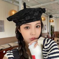 Korean Hat All-match Fashion Flower Cloth Cloud Hat Female Japanese Style Face-looking Small Beret Casual Trend Painter Cap sku image 2