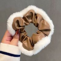 Korean Style New Simple Temperament Pu Leather Large Intestine Hair Ring Plush Internet Celebrity French Retro Textured Hair Band For Girls sku image 2