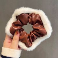 Korean Style New Simple Temperament Pu Leather Large Intestine Hair Ring Plush Internet Celebrity French Retro Textured Hair Band For Girls sku image 3