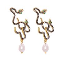 New Style Earrings Snake Shape Diamond Pearl Earrings Earrings Personalized Wholesale sku image 1