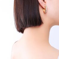 Personalized U-shaped Zircon Full Diamond Earrings Titanium Steel Ear Jewelry sku image 1