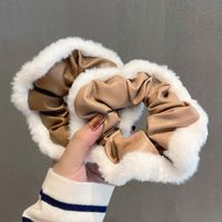 Korean Style New Simple Temperament Pu Leather Large Intestine Hair Ring Plush Internet Celebrity French Retro Textured Hair Band For Girls main image 2