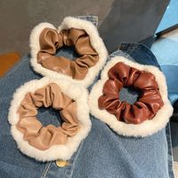 Korean Style New Simple Temperament Pu Leather Large Intestine Hair Ring Plush Internet Celebrity French Retro Textured Hair Band For Girls main image 3