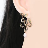 New Style Earrings Snake Shape Diamond Pearl Earrings Earrings Personalized Wholesale main image 3