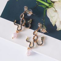 New Style Earrings Snake Shape Diamond Pearl Earrings Earrings Personalized Wholesale main image 5