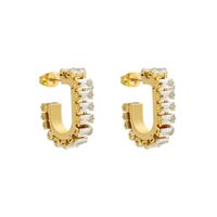 Personalized U-shaped Zircon Full Diamond Earrings Titanium Steel Ear Jewelry main image 3