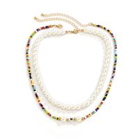 Cross-border Jewelry Mix And Match Rice Bead Woven Contrast Color Necklace Imitation Pearl Eye Letter Necklace main image 6