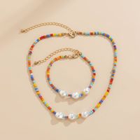 Europe And America Cross Border Jewelry Pastoral Color Matching Beaded Hand-woven Bead Necklace Retro Imitation Pearl Necklace Suit main image 4