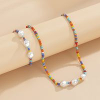 Europe And America Cross Border Jewelry Pastoral Color Matching Beaded Hand-woven Bead Necklace Retro Imitation Pearl Necklace Suit main image 5