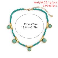 Ornament Europe And America Cross Border Retro Patchwork Geometric Tassel Turquoise Necklace Pastoral Mix Hanging Ball Chain Round Beads main image 5