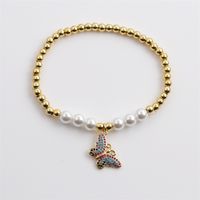 New Cross-border Fashion Zircon Hand Jewelry European And American Copper Bead Pearl Butterfly Elastic Bracelet main image 1