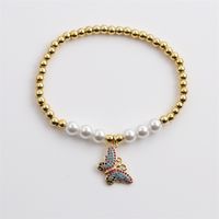 New Cross-border Fashion Zircon Hand Jewelry European And American Copper Bead Pearl Butterfly Elastic Bracelet main image 2