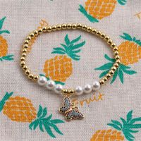 New Cross-border Fashion Zircon Hand Jewelry European And American Copper Bead Pearl Butterfly Elastic Bracelet main image 3