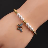 New Cross-border Fashion Zircon Hand Jewelry European And American Copper Bead Pearl Butterfly Elastic Bracelet main image 4