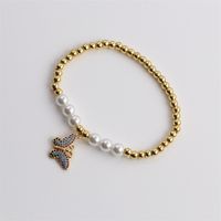 New Cross-border Fashion Zircon Hand Jewelry European And American Copper Bead Pearl Butterfly Elastic Bracelet main image 5