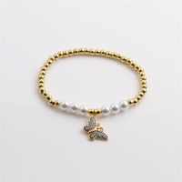 New Cross-border Fashion Zircon Hand Jewelry European And American Copper Bead Pearl Butterfly Elastic Bracelet main image 6