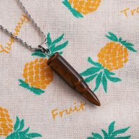 Fashion Semi-precious Stone Tiger's Eye Stone Bullet Pendant Stainless Steel Necklace main image 4
