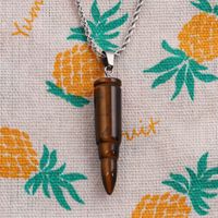 Fashion Semi-precious Stone Tiger's Eye Stone Bullet Pendant Stainless Steel Necklace main image 5