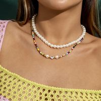 Cross-border Jewelry Mix And Match Rice Bead Woven Contrast Color Necklace Imitation Pearl Eye Letter Necklace sku image 1
