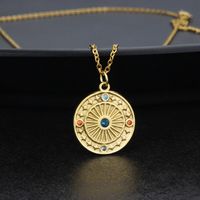 Cross-border New Arrival Retro Style Tag Necklace Men And Women Spot Copper Inlaid Zirconium Roman Style Star Moon Compass Pendant sku image 8