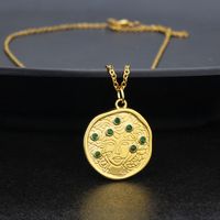 Cross-border New Arrival Retro Style Tag Necklace Men And Women Spot Copper Inlaid Zirconium Roman Style Star Moon Compass Pendant sku image 2