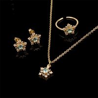 2021 New Inlaid Zircon Snowflake Copper Pendant Three-piece Necklace Earrings Ring Tide Temperament Jewelry Set sku image 4