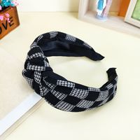 Korean Version Of The New Fabric Headband Wide-sided Checkerboard Lattice Cross Knotted Headband sku image 2