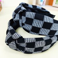 Korean Version Of The New Fabric Headband Wide-sided Checkerboard Lattice Cross Knotted Headband main image 5