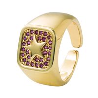 Fashion Copper Plated 18k Gold Inlaid Zircon Ring Simple Men And Women Punk Hip-hop Style Open Ring sku image 3