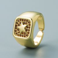 Fashion Copper Plated 18k Gold Inlaid Zircon Ring Simple Men And Women Punk Hip-hop Style Open Ring sku image 5